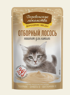 Влажный корм для котят "Деревенские лакомства" Отборный лосось паштет, 70 г