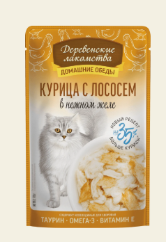 Влажный корм для кошек "Деревенские лакомства" Курица с лососем в нежном желе, 70 г