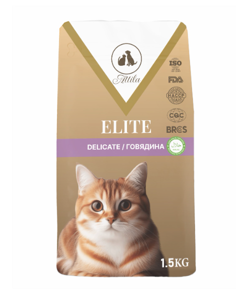 Сухой корм для кошек с чувствительным пищеварением Attila Elit говядина 1 кг