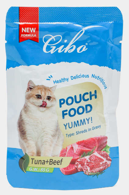 Gibo влажный корм для кошек тунец с говядиной в соусе 85 гр