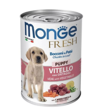 Monge Fresh  Chunks in Loaf Veal with Vegetables Puppy, телятина с овощами, 400г. Паштет для щенков
