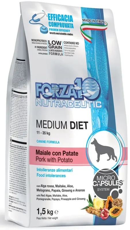 Forza10 Medium Diet, для средних пород из свинины, картофеля и риса с микрокапсулами - 1,5 кг