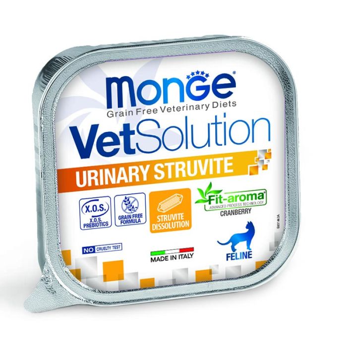 Monge - VetSolution Cat Urinary Struvite, Влажный корм в виде паштета при струвитных камнях у кошек, ламистер 100 г