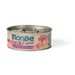 Monge natural pollo con gamberi. Натуральный Тунец и Курица с креветками 80гр