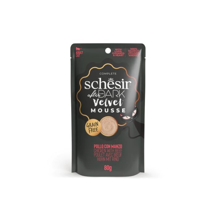 Schesir After Dark курица + говядина мусс влажный корм для котов 80гр